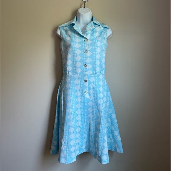 VINTAGE 70's Handmade Argyle Fit & Flare Dress Women's Size S - Picture 1 of 9